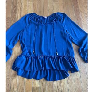 Lilly Pulitzer Shirt Womens Size Small Navy Tensley Ruffle Boho Lagenlook Blouse
